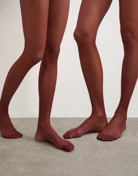 Topshop 2pk 15 denier tights in burgundy - view 1