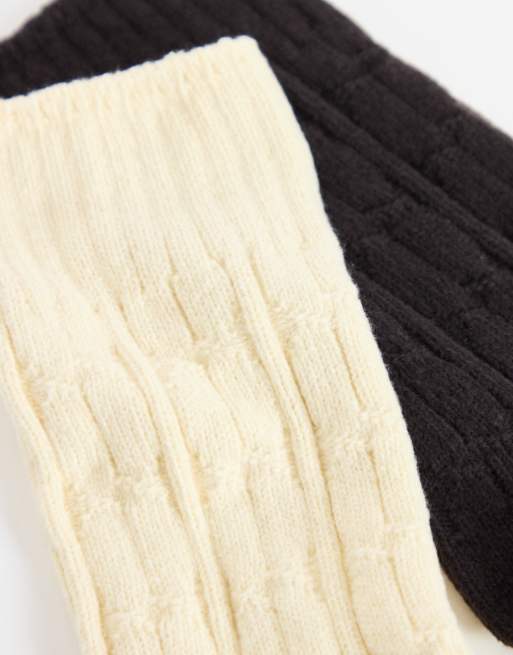 Topshop 2pk cable knit cozy socks in chocolate and off white, 2 of 3