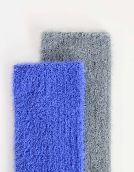 Topshop 2pk cosy fluffy socks in grey and cobalt, 3 of 3