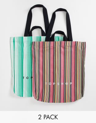 Topshop 2pk stripe canvas printed tote