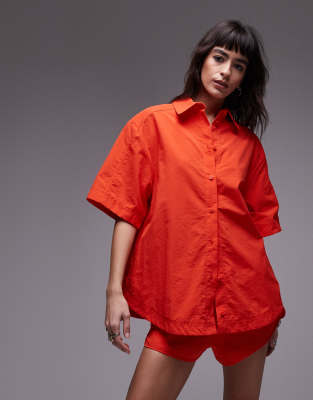 Topshop 3/4 Technical Shirt In Red