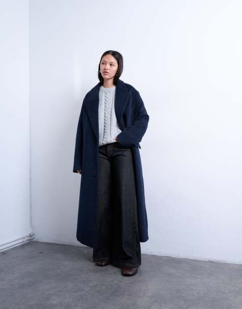 Topshop 3 button brushed coat with wool in navy - view 1