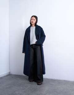 3 button brushed coat with wool in navy