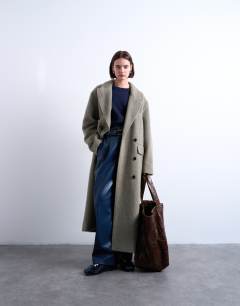 3 button brushed coat with wool in sage