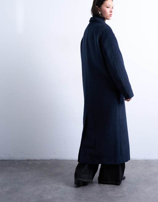 Topshop 3 button brushed wool blend coat in navy
