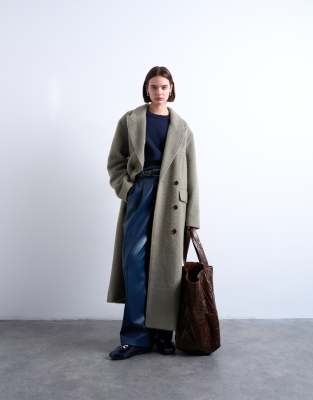 Topshop 3 Button Brushed Wool Blend Coat In Gray