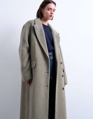Topshop 3 Button Brushed Wool Blend Coat In Gray