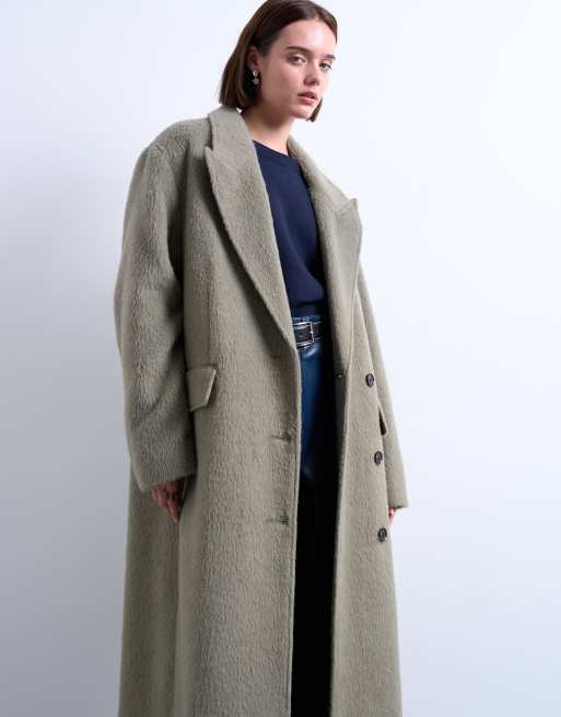 Topshop 3 button brushed wool blend coat in sage