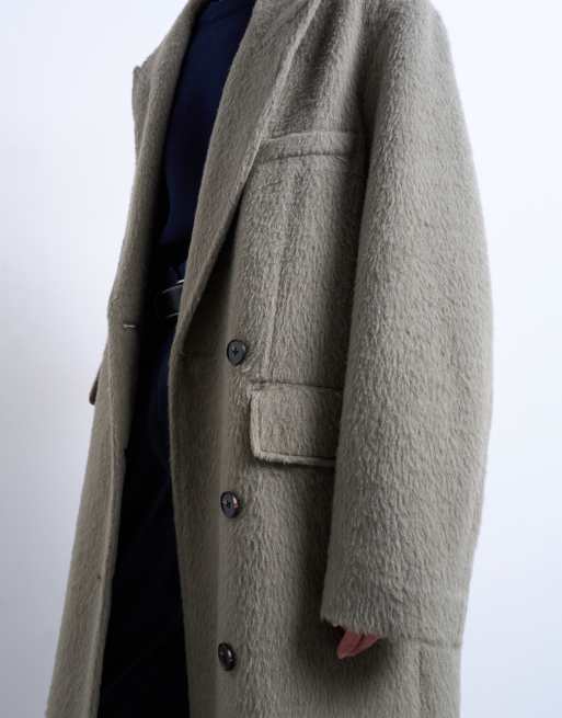 Topshop 3 button brushed wool blend coat in sage