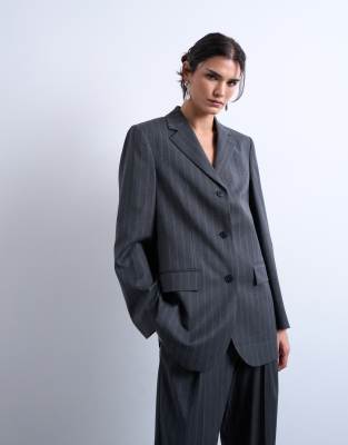 Topshop 3 button mensy pinstripe blazer co-ord in charcoal-Grey