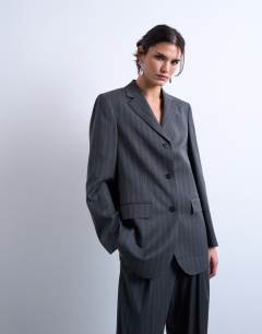 3 button mensy pinstripe blazer co-ord in charcoal