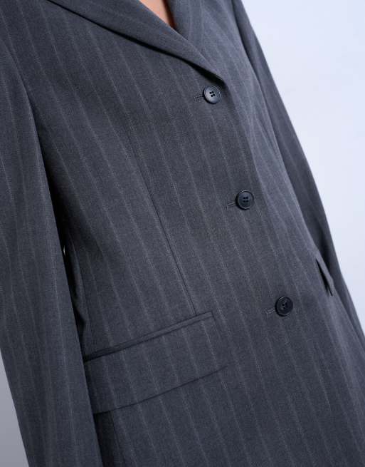 Topshop 3 button mensy pinstripe blazer co-ord in charcoal, 4 of 4
