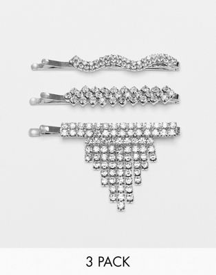 Topshop 3 pack crystal cupchain hair slides in silver
