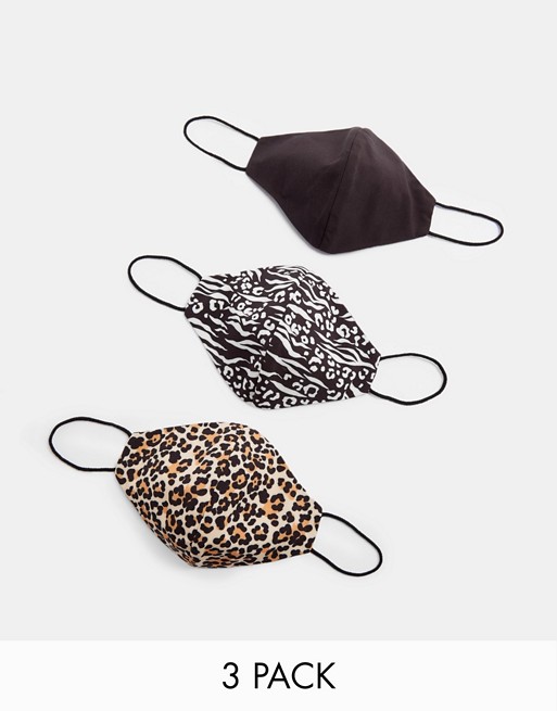 Topshop 3 pack face coverings in animal print