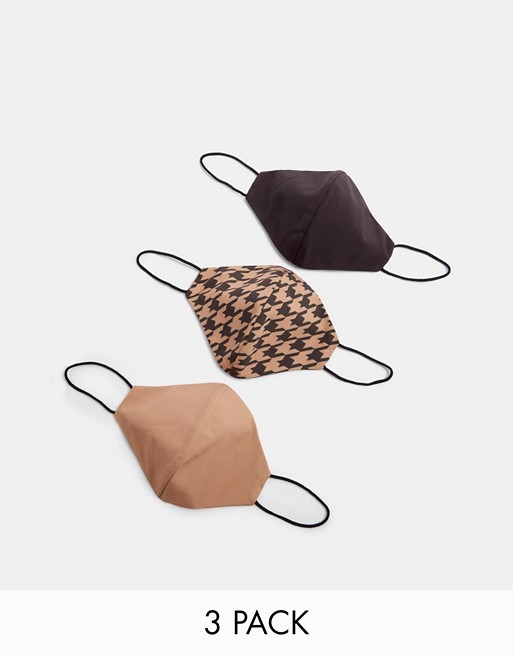 Topshop 3 pack face coverings in houndstooth