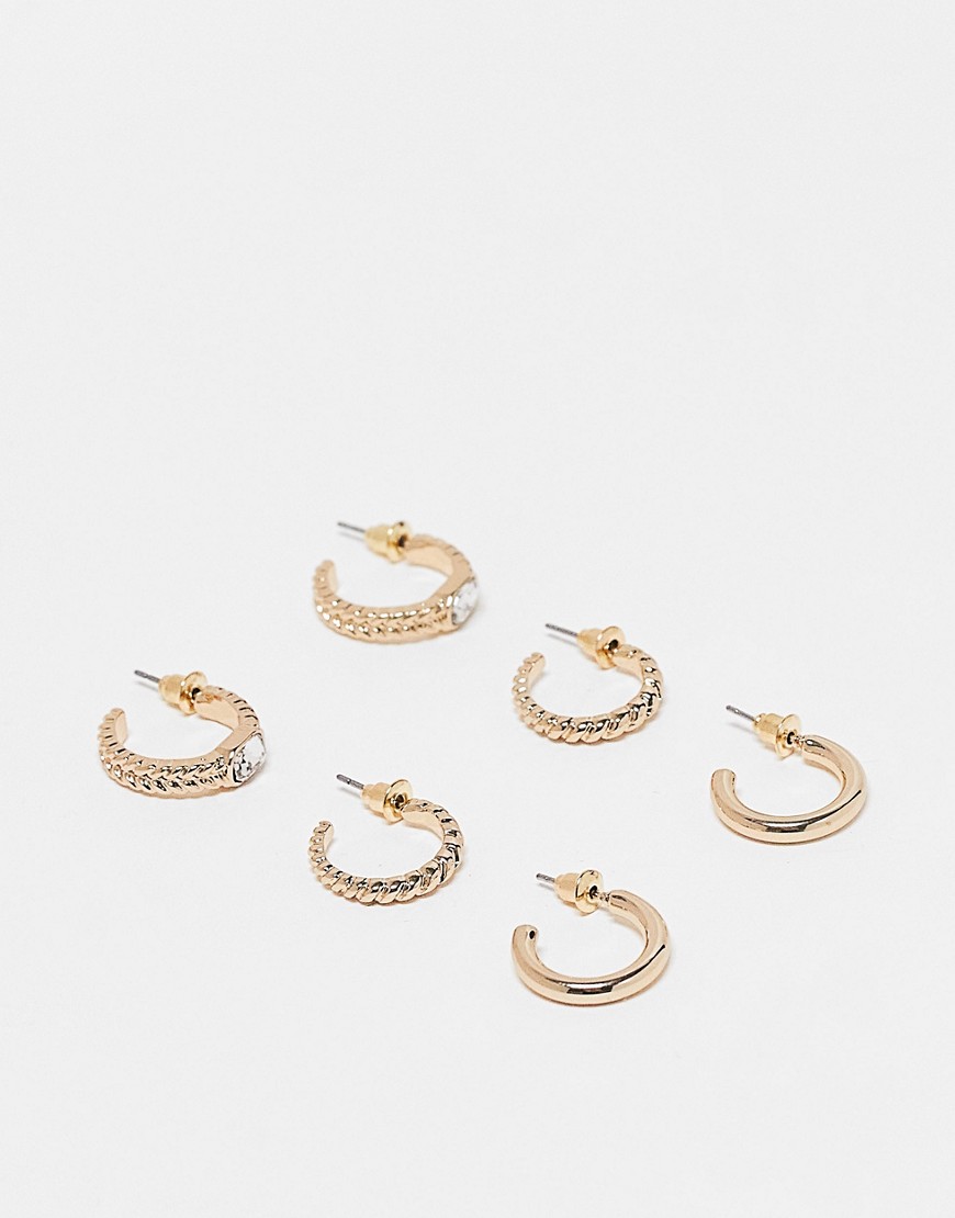 Topshop 3-pack mixed hoop earrings in gold