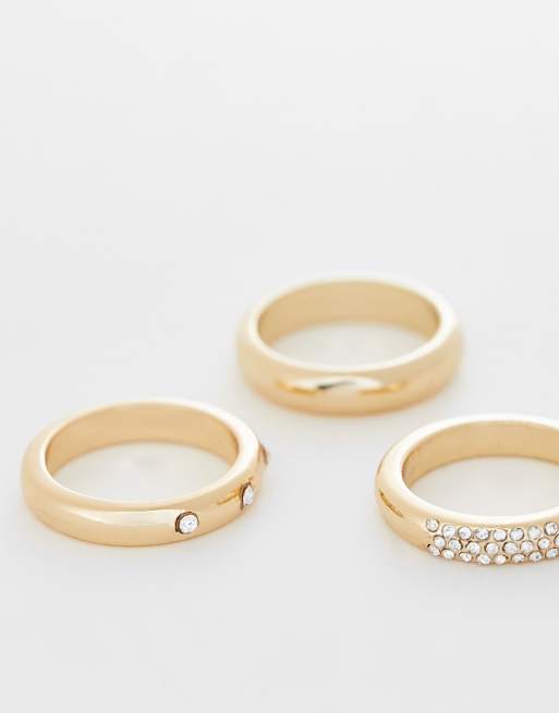 Topshop 3-pack pave band rings in gold , 3 of 4
