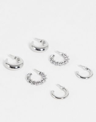 Topshop 3 pack silver hoop earrings in silver - ASOS Price Checker
