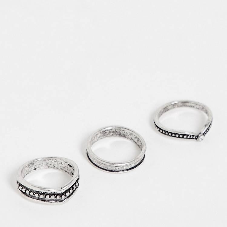 Topshop 3-pack tarnished grunge rings silver | ASOS
