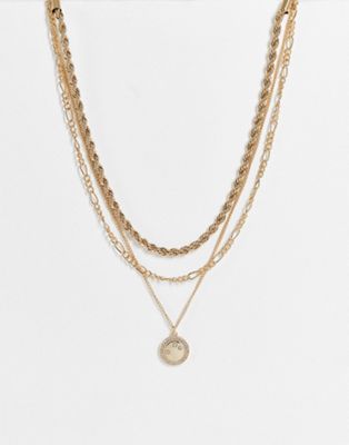 Topshop 3 row gold coin necklace in gold