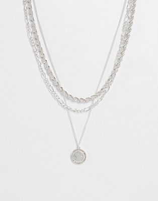 Topshop 3 row gold coin necklace in silver