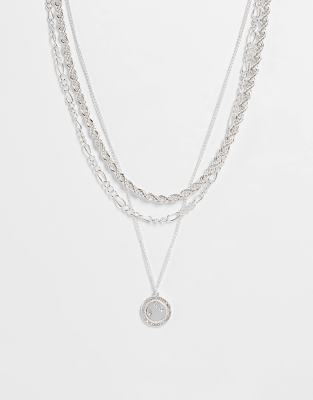 Topshop 3 row gold coin necklace in silver