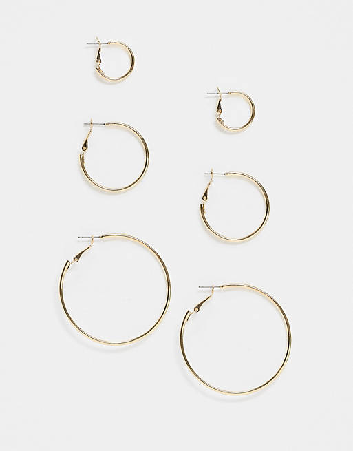 Topshop 3 x multipack fine hoop earrings in gold