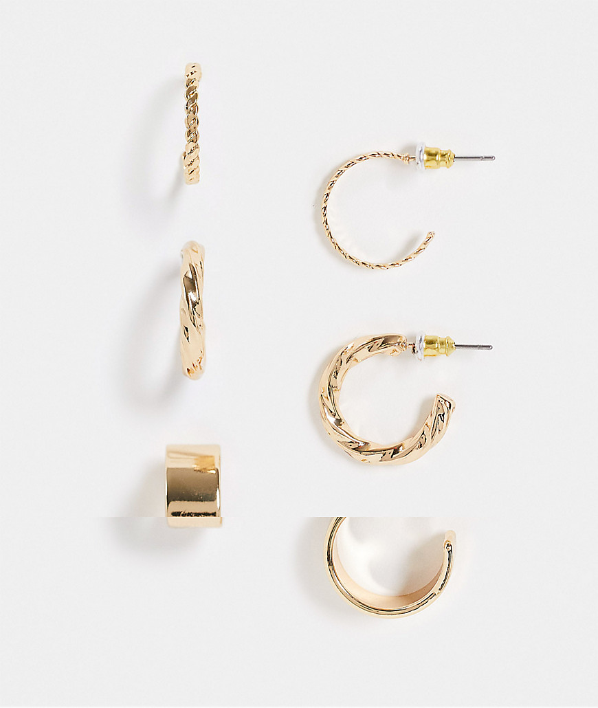 Topshop 3 x multipack mixed weight hoop earrings in gold