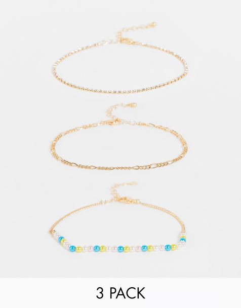 Topshop – 3er-Pack Perlenarmbänder in Goldoptik - view 1