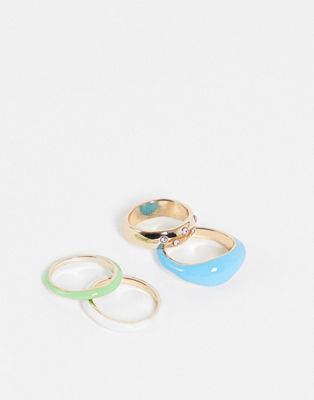 Topshop 4 pack chunky rings with enamel in gold