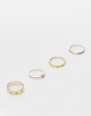 Topshop 4 pack yellow and purple flower enamel rings in multi - ASOS Price Checker