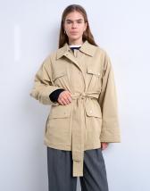 Topshop 4 pocket cotton shacket with quilted lining in beige