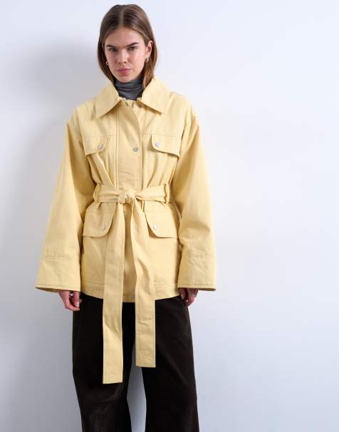 Topshop 4 pocket cotton shacket with quilted lining in butter yellow - view 1
