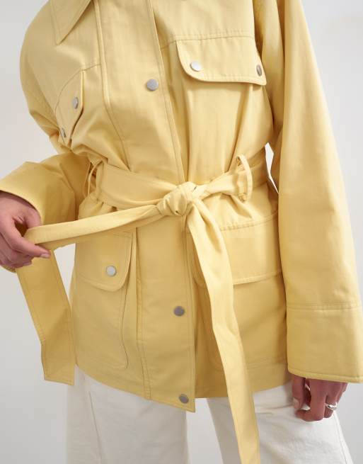Topshop 4 pocket cotton shacket with quilted lining in butter yellow, 4 of 4