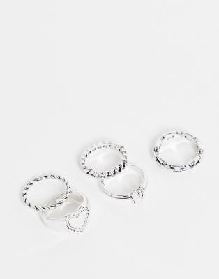 Topshop 5-pack Barbed Wire Heart Rings In Silver