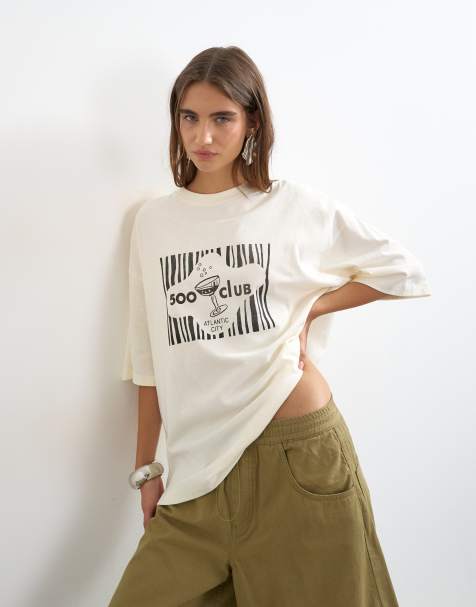 Topshop '500 Club' Grafik-T-Shirt in Ecru - view 1