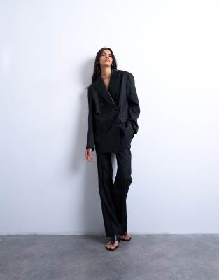 Topshop 6 Button Double Breasted Tuxedo Suit Blazer In Black