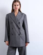Topshop 6 button herringbone stripe double breasted tuxedo blazer in grey