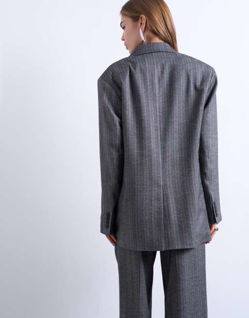 Topshop 6 button herringbone stripe double breasted tuxedo blazer