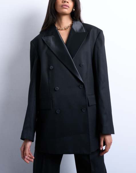 Topshop - 6 - Sort dobbeltradet smokingblazer med knapper - Del af sæt - view 1