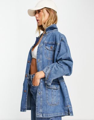 Topshop 70's chuck-on denim jacket in mid blue