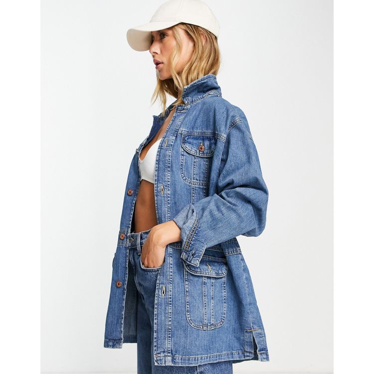 Topshop 70s chuck-on denim jacket in mid blue