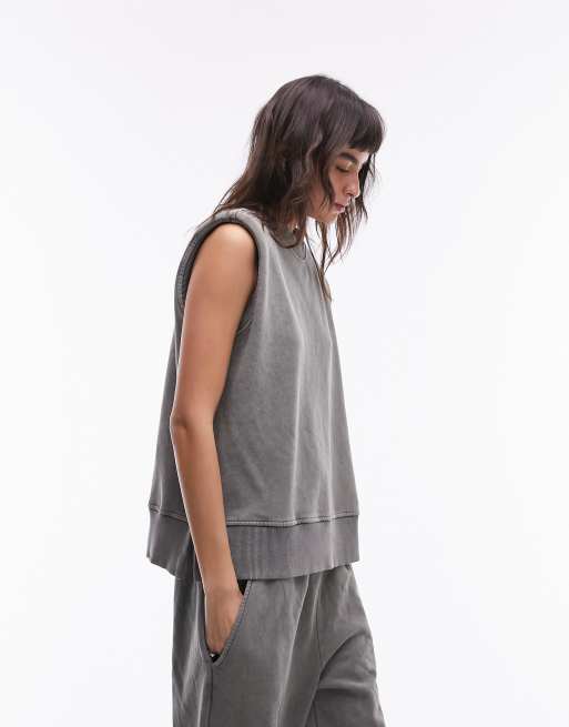 Topshop 80s acid wash sleeveless tank in sage (part of a set)