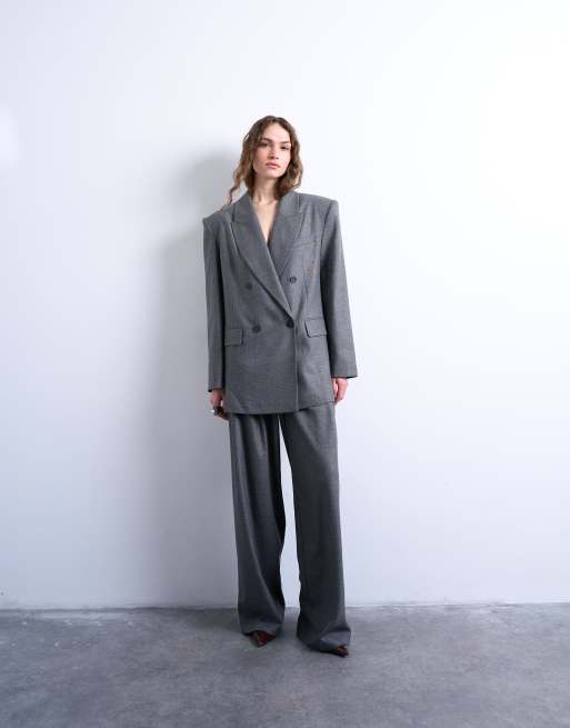 Topshop 80s double breasted oversized blazer in grey, 2 of 4