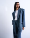 [Topshop] Topshop 80s double breasted oversized suit blazer in navy 12 NAVY