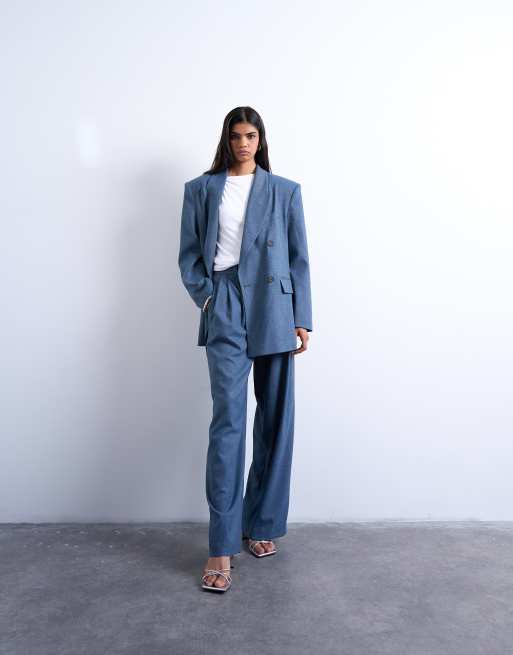 スーツ 80s Camel beige over size double set up Women's Spring Fall Two Piece Outfits Blazer Jacket and Wide