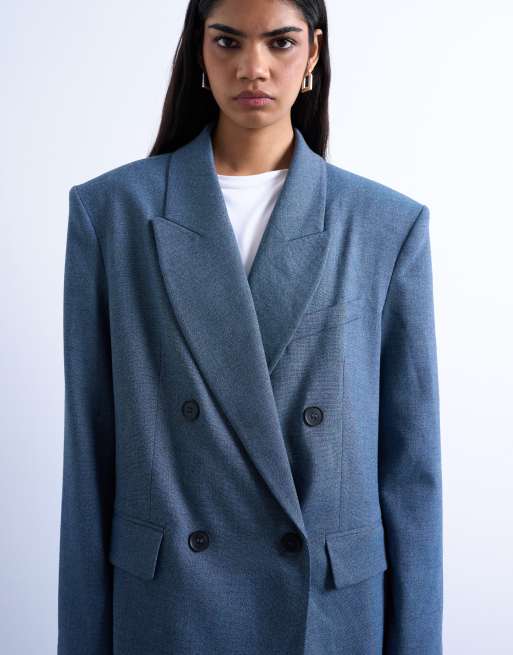 Topshop 80s double breasted oversized suit blazer in navy | ASOS