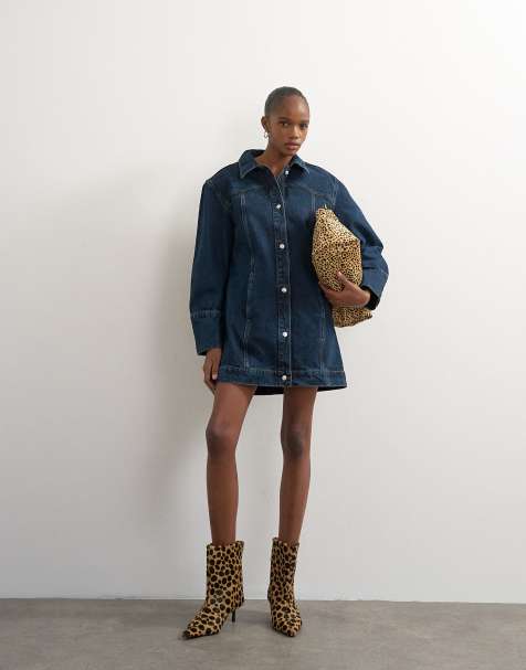 Topshop 80's extreme shoulder western dress in dark rinse - view 1