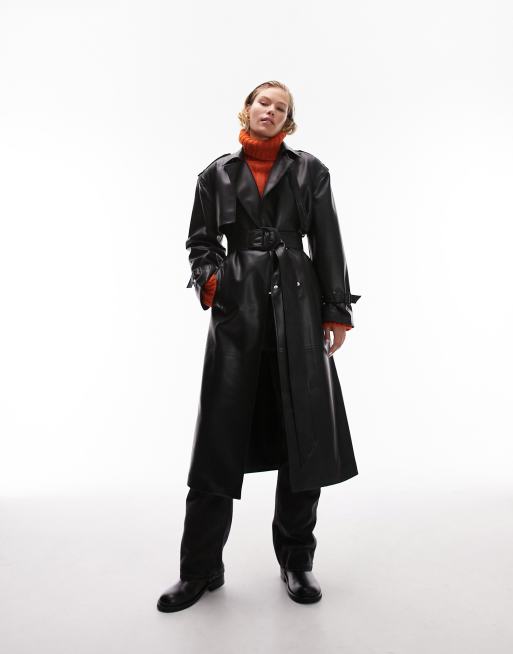 Black leather 2024 maxi coat