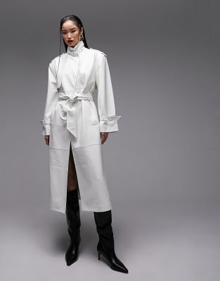 RAFFINE FAKE LEATHER TRENCH COAT ホワイト RAFFINE FAKE LEATHER TRENCH COAT ホワイト